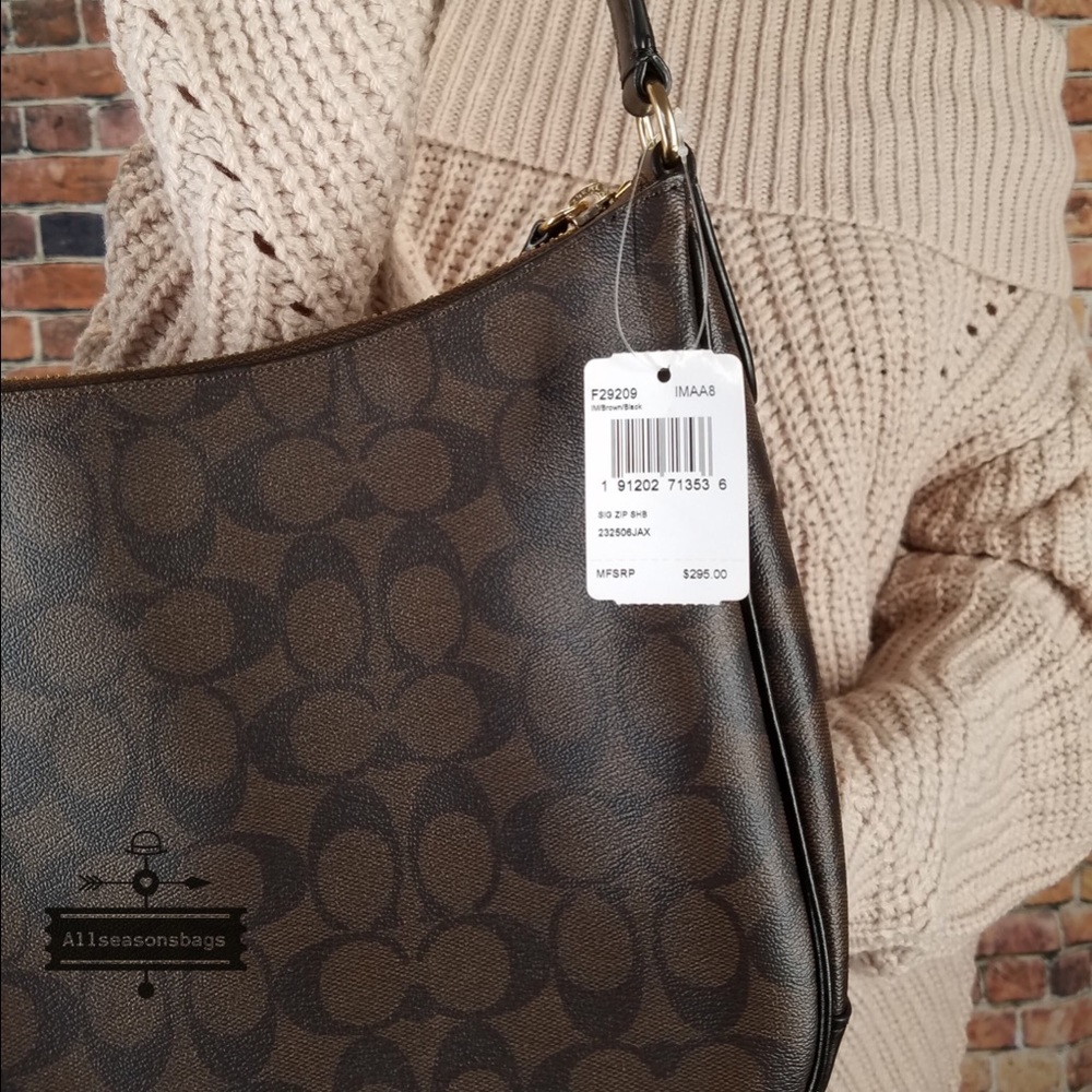 Coach signature zip leather brown shoulder bag NWT - Picture 5 of 6